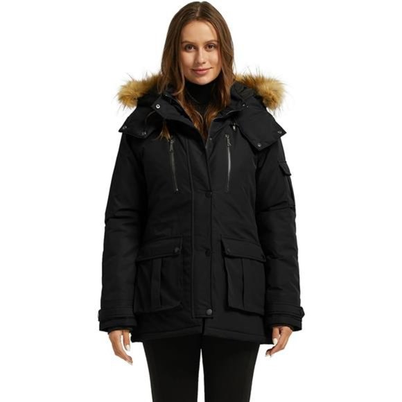 Women's Quilted Winter Coat Warm Puffer Jacket Thicken Parka with Removable Hood - Picture 2 of 6